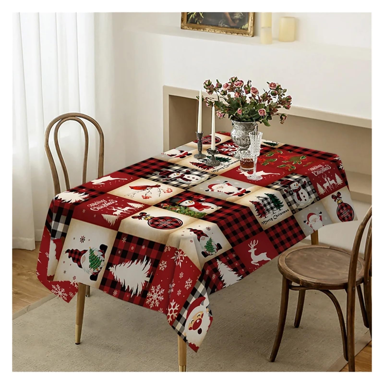 tischtuch weihnachten Plaid Weihnachten Baum Hirsch Schneeflocke Tischdecke Hochzeit Party Geschirr Tischdecke Küchen Esstisch Abdeckung Hause Dekoration für Partys, Dekoration(03,140x240cm 55x94inch)