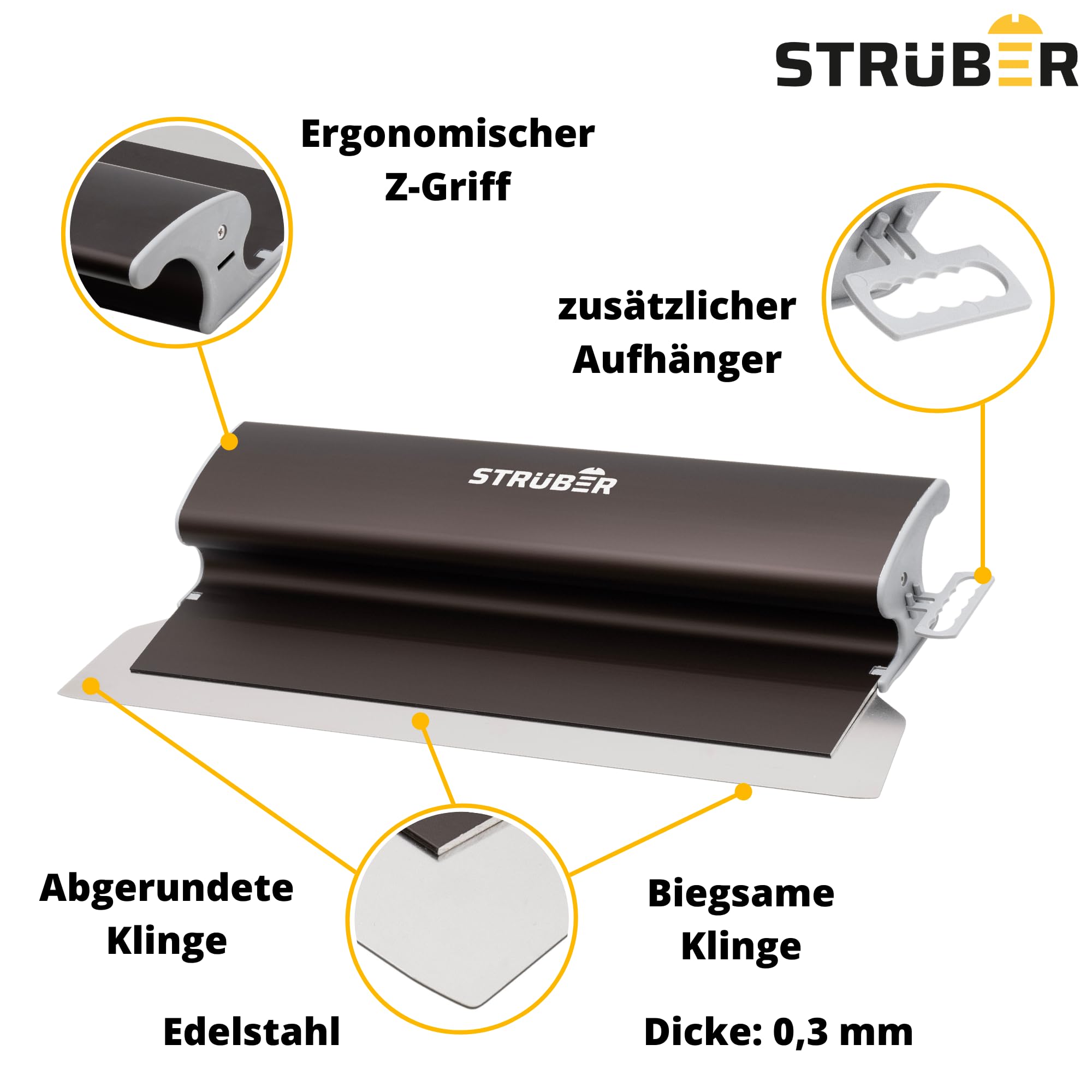 STRÜBER Flächenspachtel Set im Koffer - 3 x Flächenspachtel (400mm, 600mm, 800mm) - Aluminium Teleskopstange - Stielaufnahme - Rollspachtel - Werkzeugkoffer – 7-tlg. SET - Made in EU