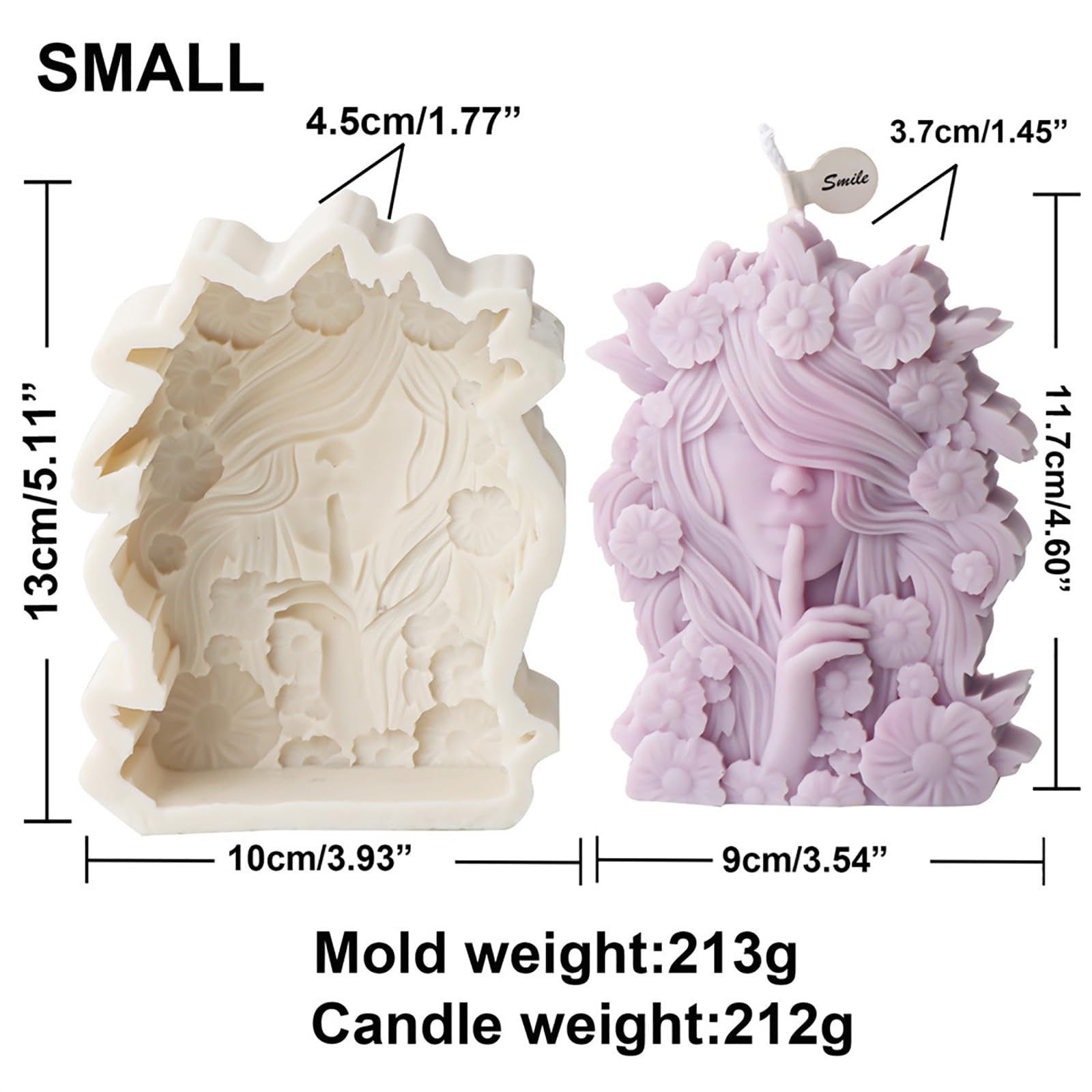 Precioso molde de silicona con forma de niña de las flores, S | Decoraciones de velas únicas, forma de vela suave y flexible para proyectos, forma llamativa en forma de