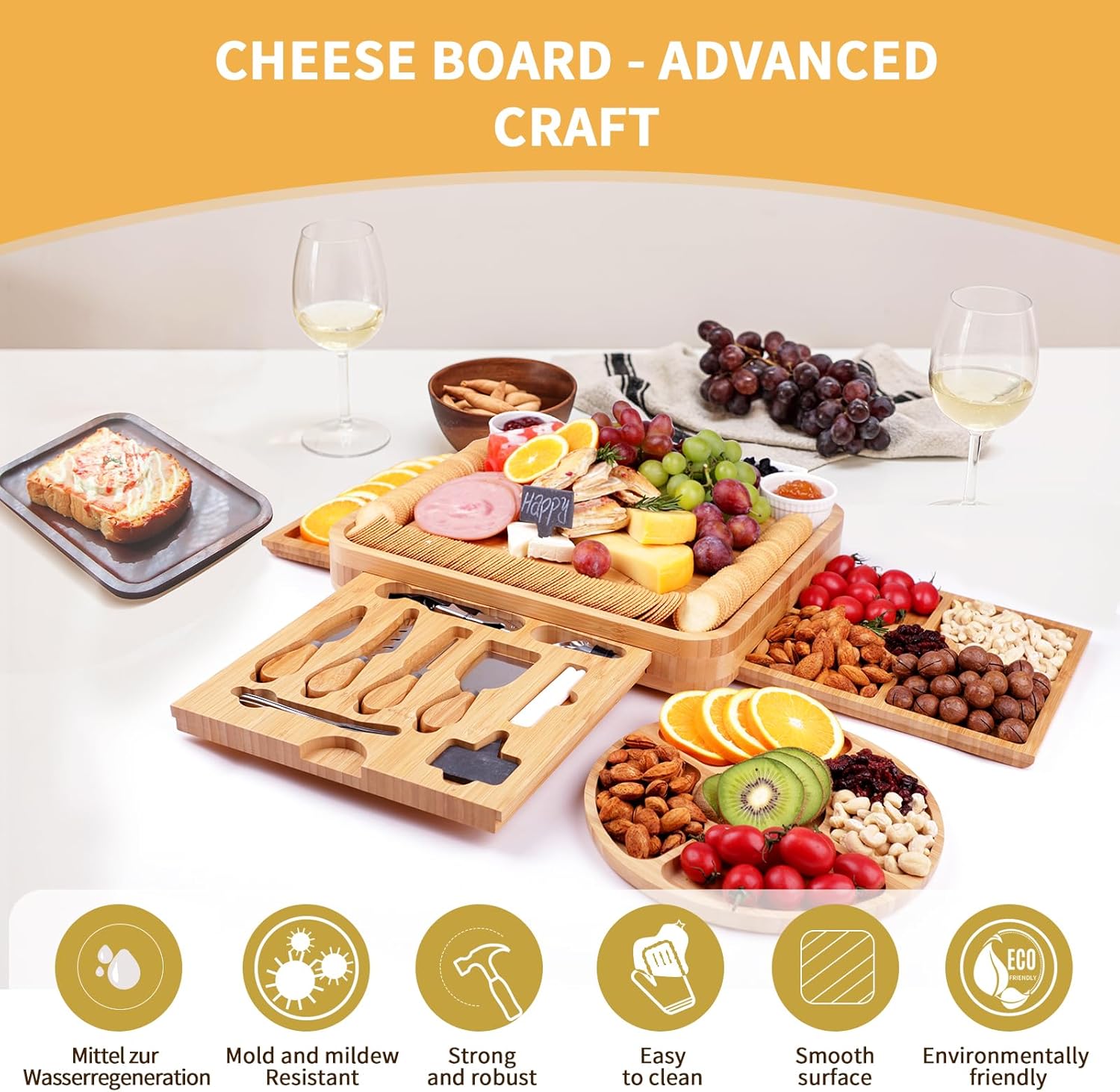 Charcuterie Board Gift Set, Bamboo Cheese Board Gift Set with 20 Accessories, Large Charcuterie Boards Set for House Warming, Wedding, Bridal Shower - Image 6