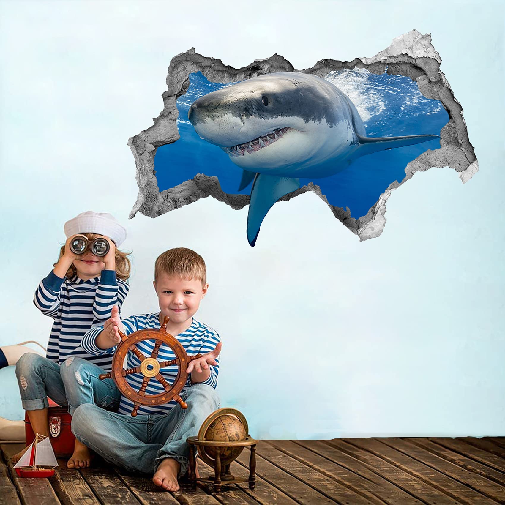 Under The Sea Wall Stickers, 3D Shark Wall Stickers, Tropical Fish Wall Stickers, Bathroom Wall Stickers,Turtle Wall Decals,3D Wall Art Sticker for Baby Nursery Bedroom Living Room Wall Decor 31"X19"