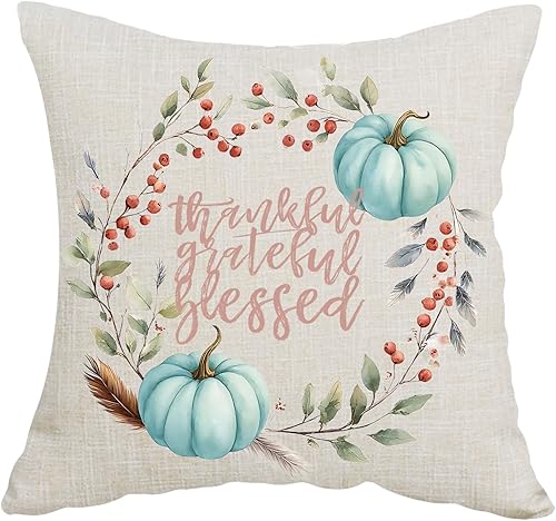 Funda de almohada decorativa con diseño de acuarela, diseño de calabazas verdes y agradecidas, funda de almohada, silla, sofá, cama, decoración del