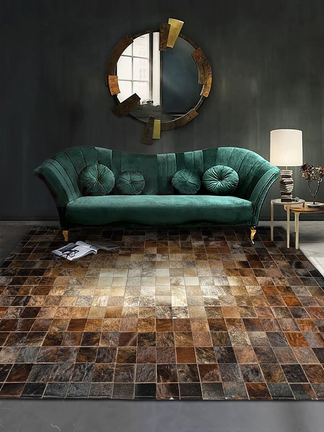 R&RENXIA Tapis en Peau de Vache Patchwork brésilien - Tapis pour Chambre, Salon, Salle à Manger, Cuisine, Bureau - 90×120cm