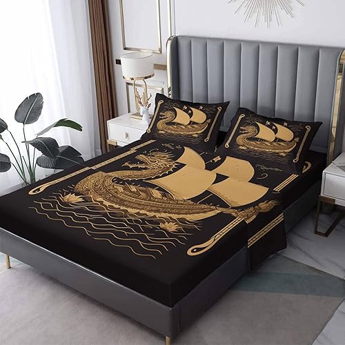 zcwl Dragon Sheets - Juego de sábanas de tamaño matrimonial, juego de sábanas de microfibra súper suave, 4 piezas, sábana bajera de bolsillo