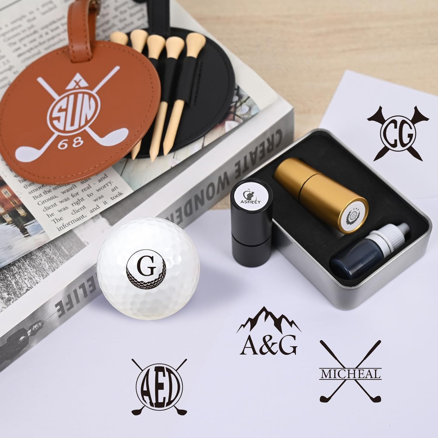 KAINSY Personalized Golf Ball Stamp with Metal Storage Case, Durable Custom Name Golf Ball Marking Gifts for Golf Lovers, Golfer, Husband, Dad, Father’s Birthday Retirement, Men’s Golf Accessories