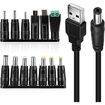 USB to DC 5V Cable 1m 5.5 X 2.1mm 13 in 1 Universal Power Cord with 13 Dc Connectors DC5V 3A Adapter Charger Lead Round Pin Jack Charging Cable for Laptops Router Speakers Keyboard Power Banks TV Box