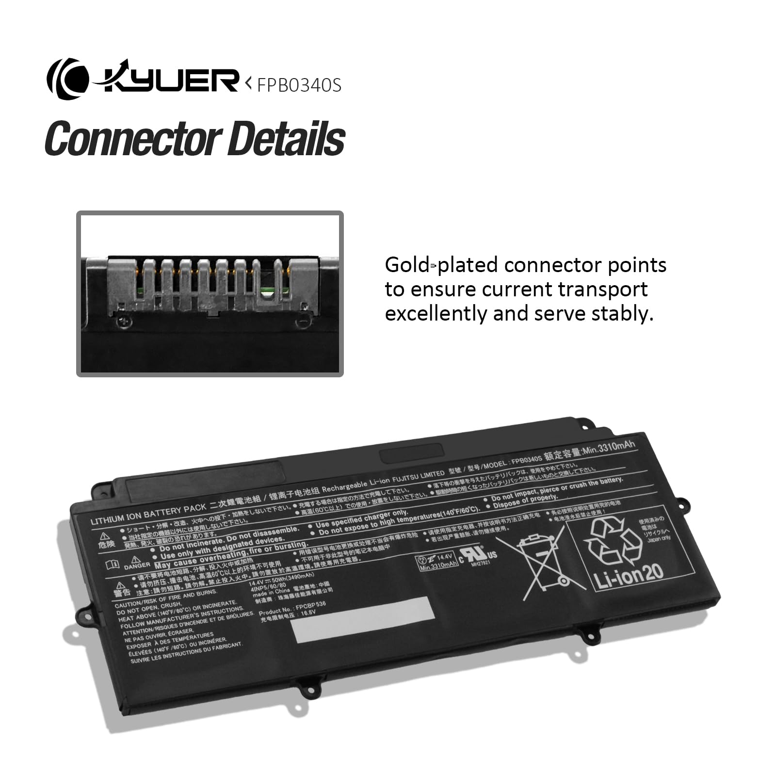 Produktbild von K KYUER 50Wh FPB0340S FPCBP536 Laptop Akku Für Fujitsu Notebook LifeBook U937 U938 U939 U939X U9310 U9310X U9311 U9311X Convertible Series 4INP5/60/80 FUJ:CP775608-XX FUJ:CP749820-XX FUJ:CP730401-XX