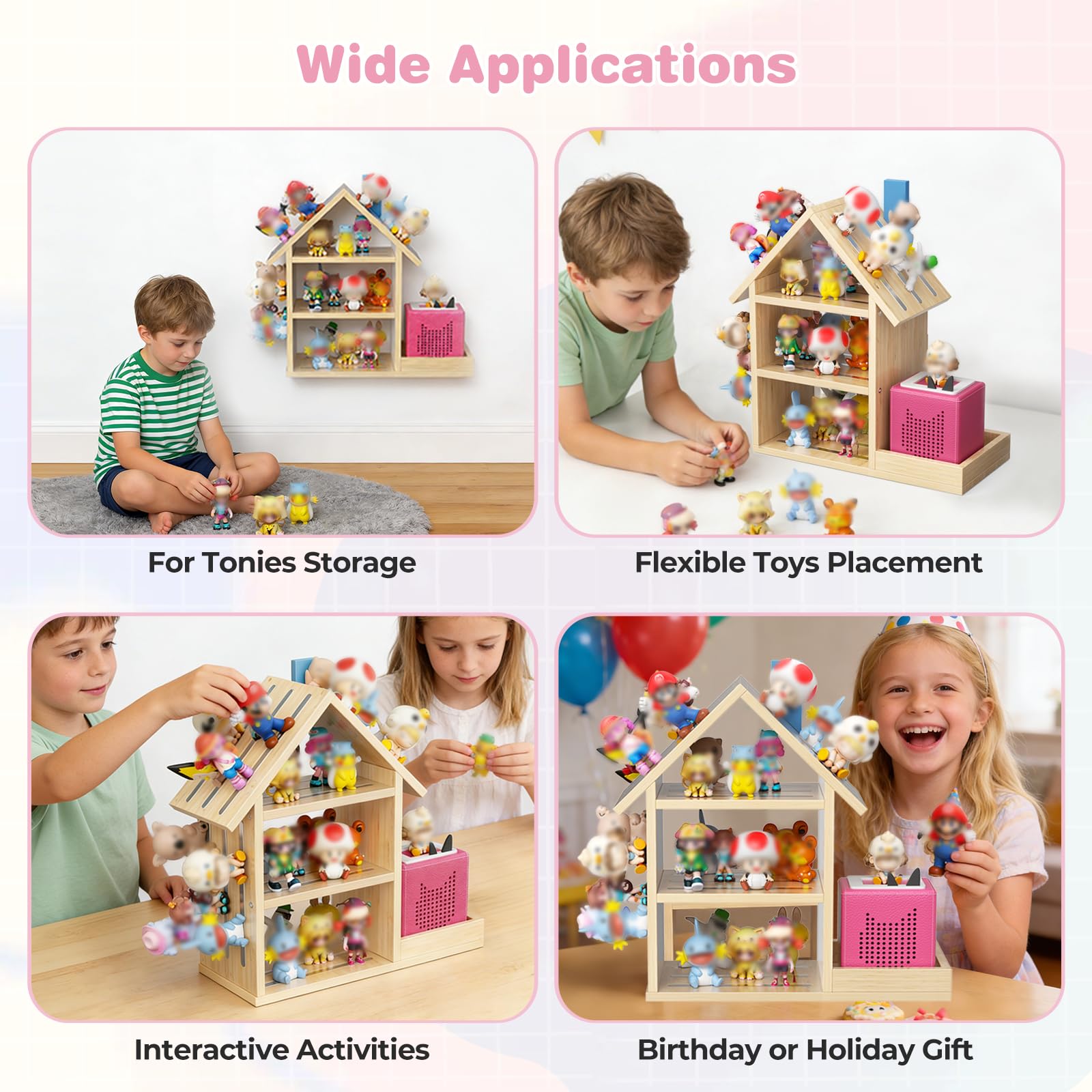 Regal für Tonie Regal, in Form eines Hauses, für 12-40 Figuren Schwebende Regale aus Holz für Wände, geeignet für Mädchen und Jungen