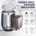 12oz Insulated Wine Tumbler, Stainless Steel Stemless Wine Glasses with Lid and Straw, Double Wall Vacuum Insulated Tumbler Cup for Cold Hot Drinks 6 Packs Navy