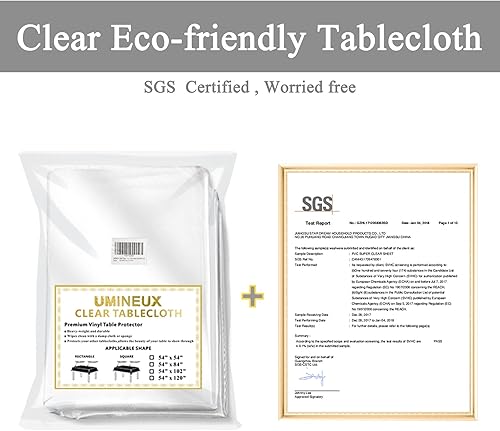 Miniatura 2 de UMINEUX Protector de mantel de plástico transparente de vinilo resistente, 100% impermeable, a prueba de aceite, lavable para uso en interiores y