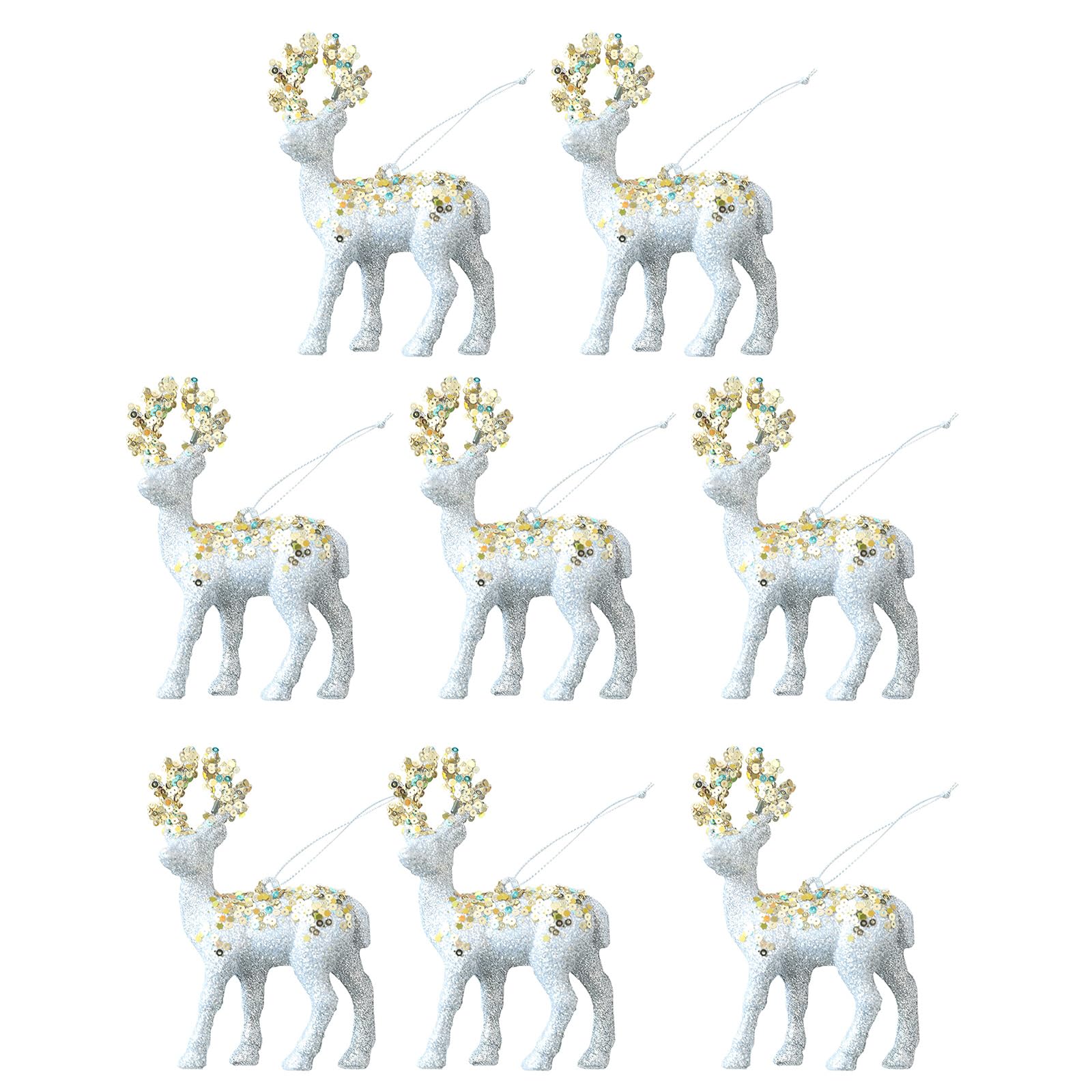 8pcs Christmas Reindeers Ornament Flocking Hanging Baubles with Lanyard Deer Shaped Figurines for Festives Decoration PVC Reindeers Statues