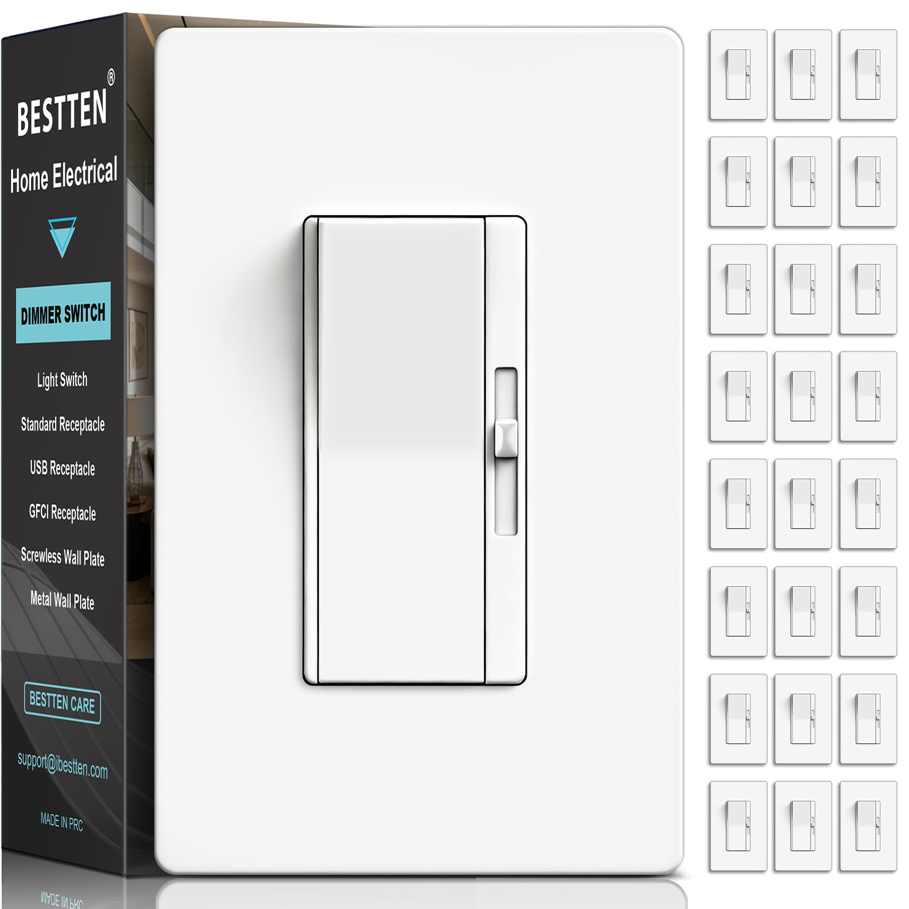 Photo 1 of BESTTEN 24-Pack Super Slim Dimmer Light Switch, Single Pole or 3 Way, White