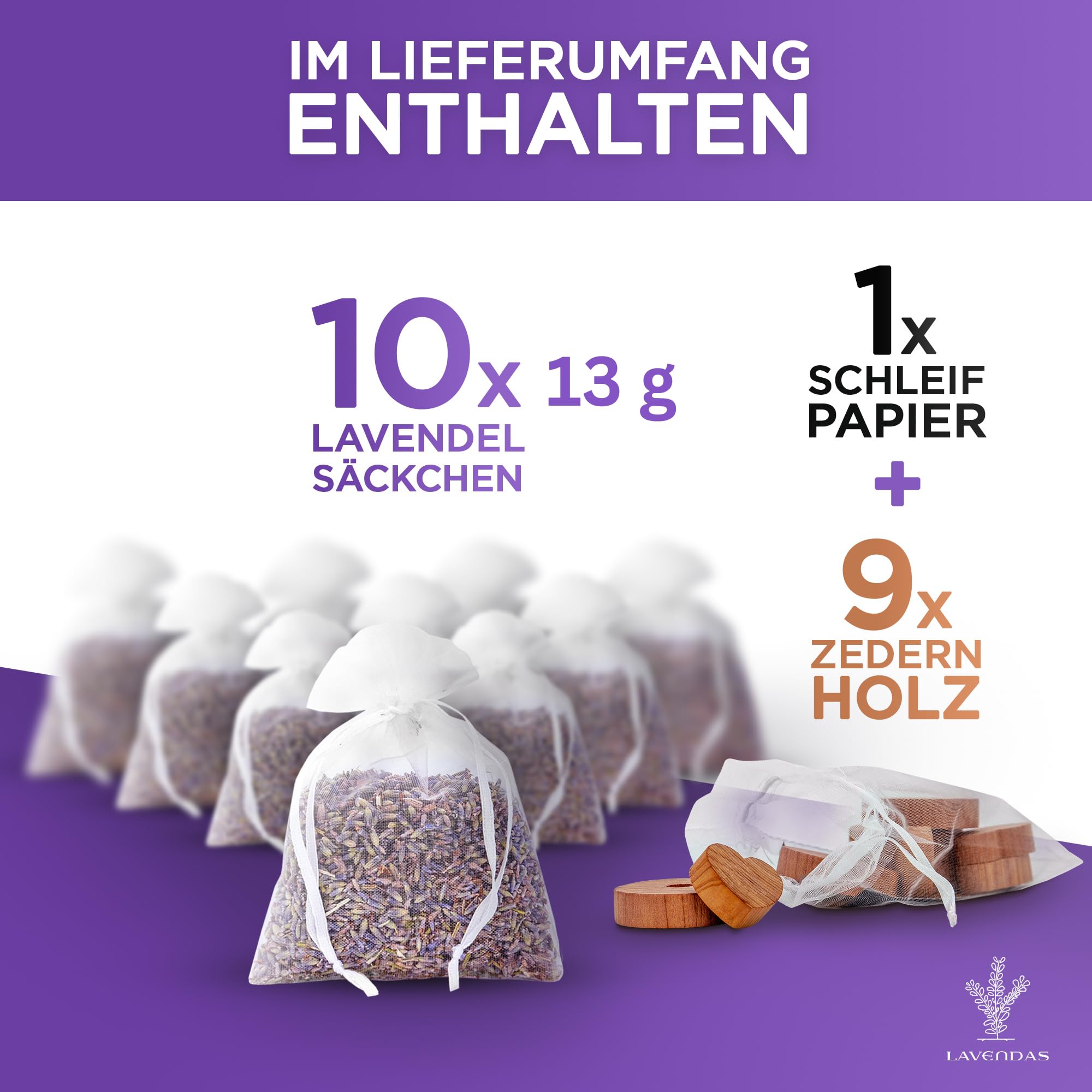 Lavendelsäckchen & Zedernholz Set - Mottenschutz für Kleiderschrank Duft - Raumduft Lavendel Duftsäckchen 130g