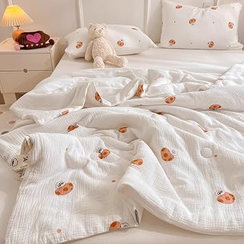 Soy Fiber Comforter,Double-Layer Yarn Fabric Quilt,Breathable and Comfortable Lightweight Summer Cooling Blanket,Cool Sleeping can Sleep NakedF,150x200cm