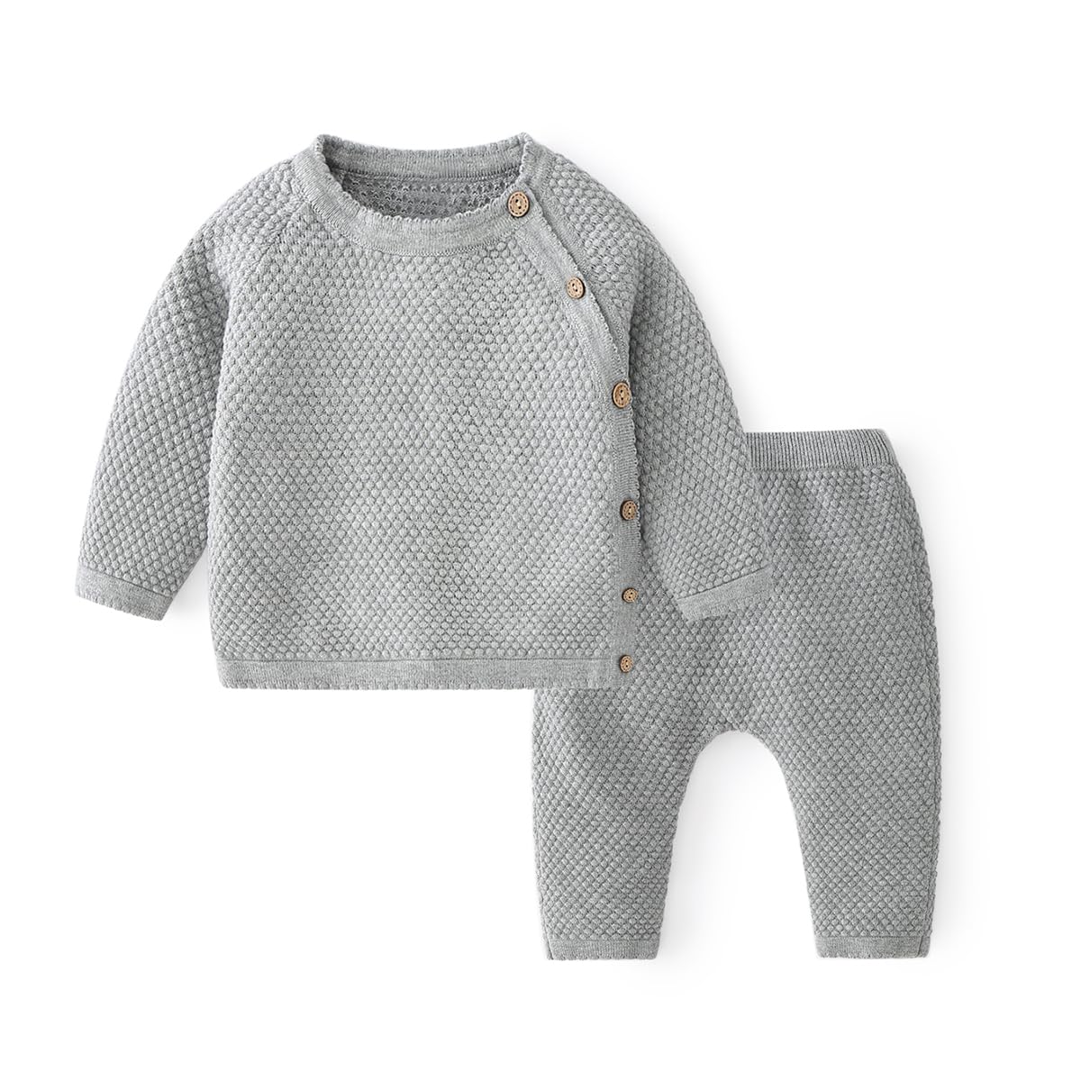 100% Cotton Knit Infant Baby Sweater and Pants Set, Unisex Newborn Boys Girls Outfit Long Sleeve Warm Clothes Newborn Gifts (Gray, 3-4)