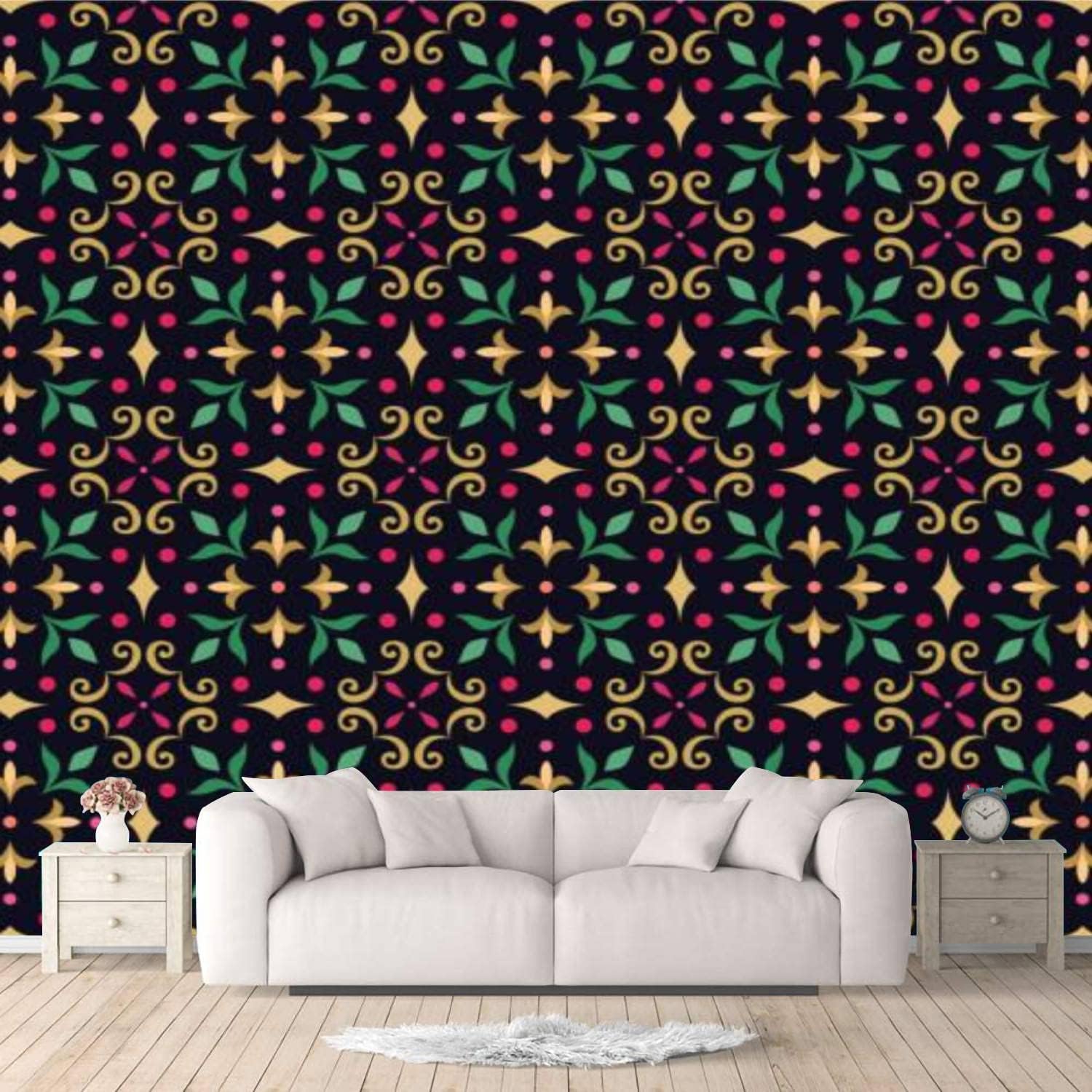Peel And Stick Wallpaper Floral Ornamental Seamless Geometric Flower Stylish Texture Abstract Canvas Wall Mural Self Adhesive Removable Wall Paper For Bedroom Living Room Modern Wall Decor 100x144 Amazon Com