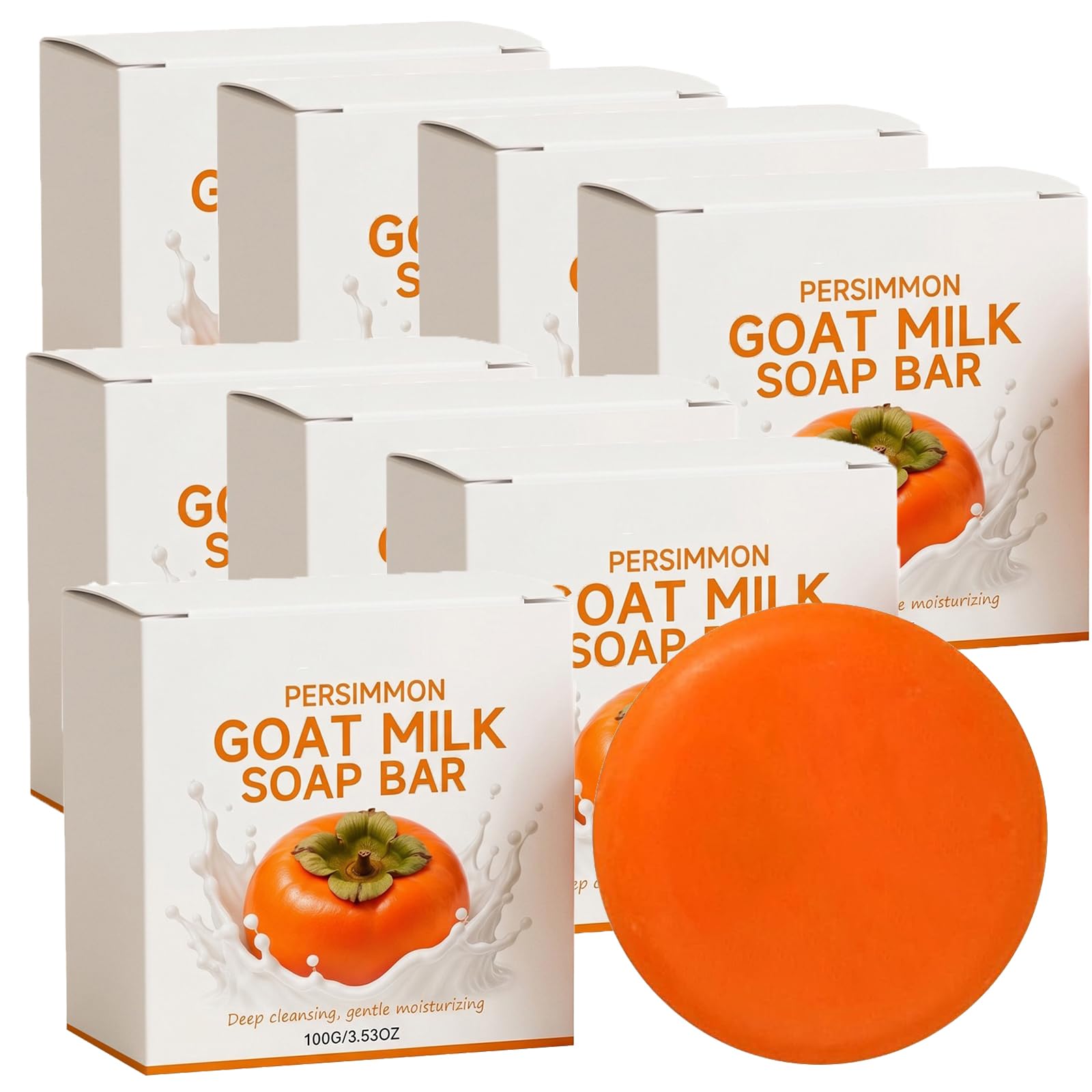 Runde Kaki-Seife ältere Menschen, Ziegenmilch beruhigende feuchtigkeitsspendende Bar den täglichen Geruch Lösung, Kaki-Extrakt Deodorant Body Wash Seife, reinigende nähren ganze moisturizing (8pcs)
