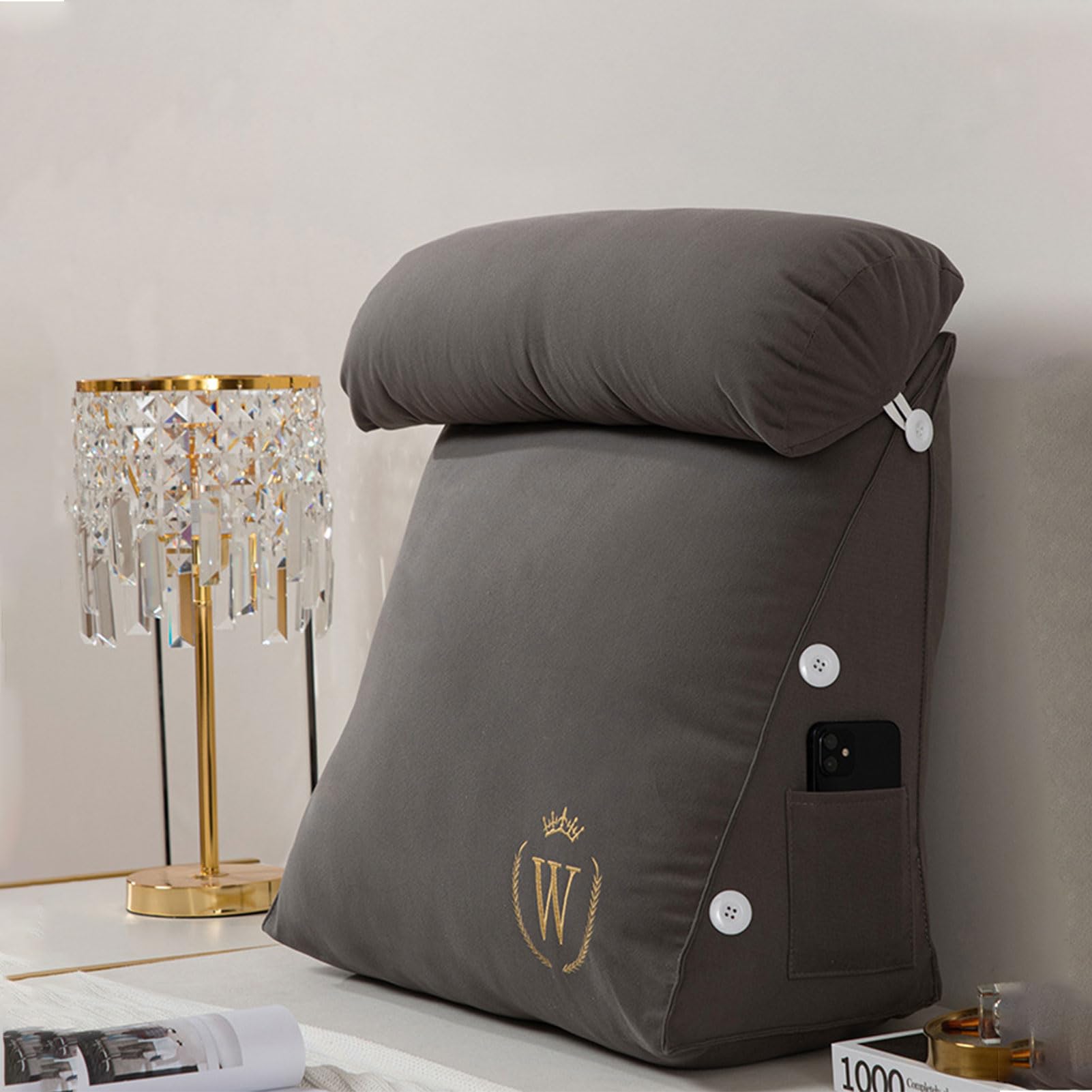 Reading cushions, And Detachable Neck Roll With Shredded Memory Foam,Great As Backrest For Books Or Gaming,Back Support Rests For Sitting Up In Bed Relaxing Ergonomic(Dark Gray,45 x 45 x 22 cm)