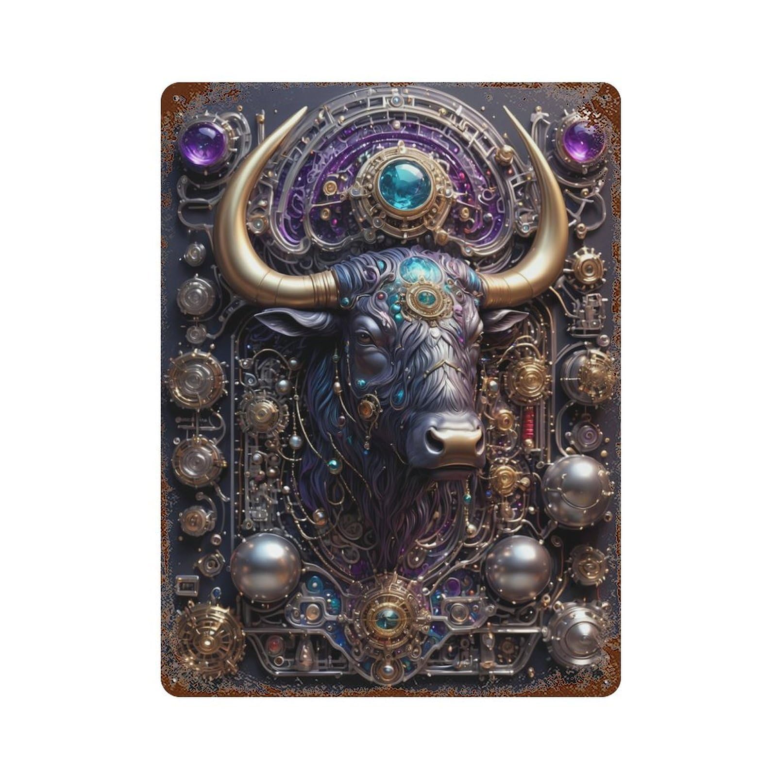 Rust Effect Steampunk Bull Portrait Vintage Rust Metal Sign 15.7"x11.8", Vintage Wall Decor for Garage, Bar And Workshop Decor