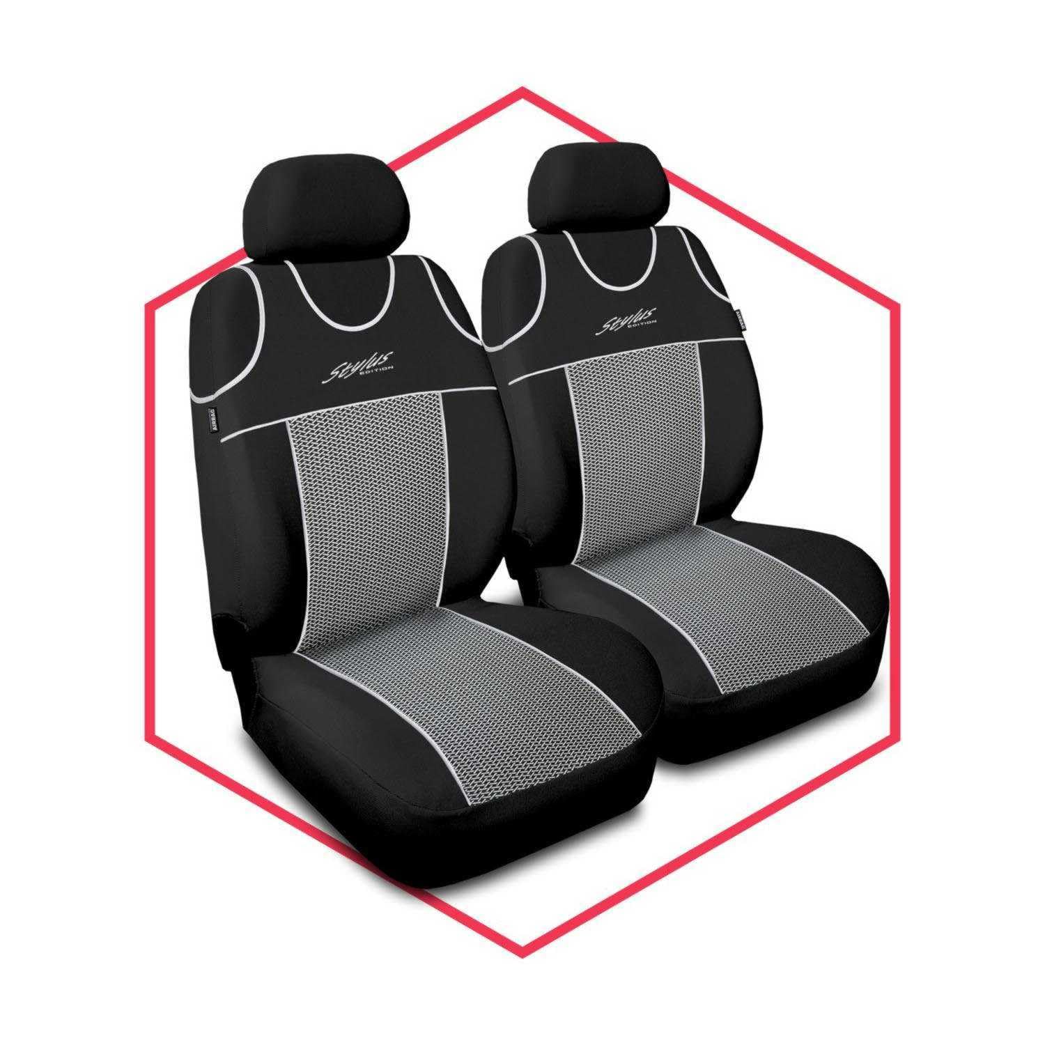 Juego de 2 Fundas de Asiento de Coche, Universal para Coche Fundas para Asiento de Coche poliéster Gris aptas para airbags para Asientos Delanteros 1 + 1 Asientos de Coche Delante