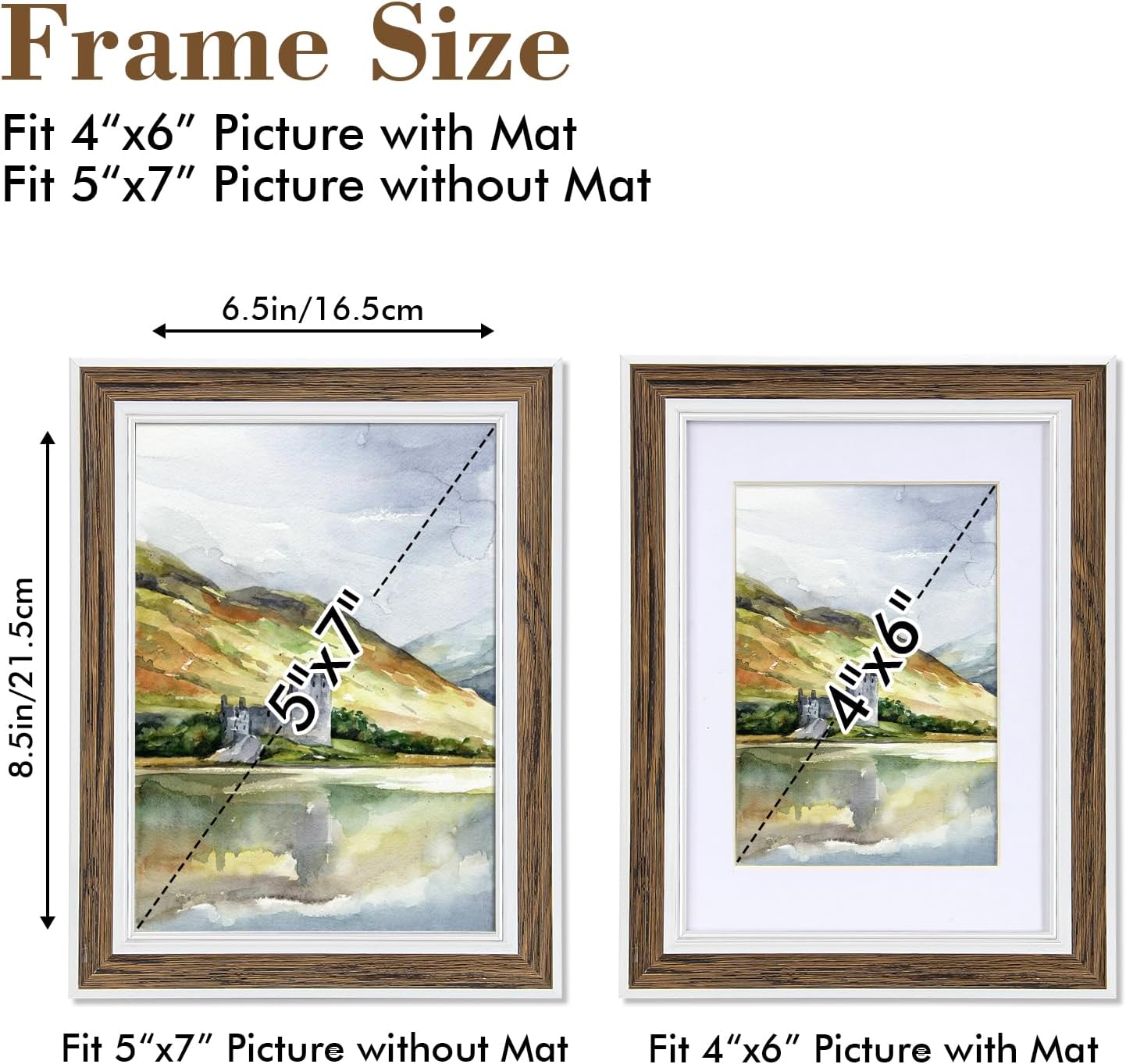 Daofary 5x7 Picture Frame Set of 6, vintage picture frames Rustic Farmhouse Photo Frame, Display 4x6 with Mat or 5x7 Without Mat for Decorative on Wall Hanging Tabletop Placement