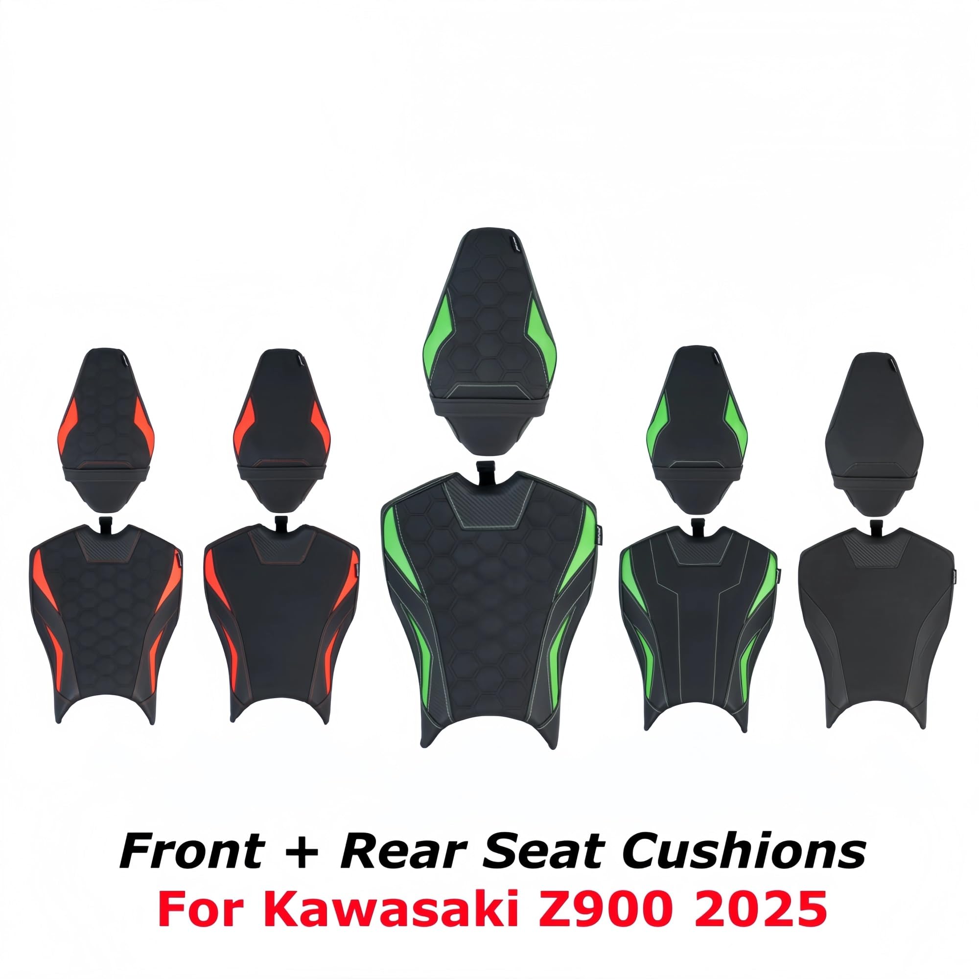 drążek Sissy z bagażnikiem Pasuje do Kawasaki Z 900 2025 Zestaw poduszek przednich tylnych siedzeń Poduszki siodłowe kierowcy pasażera(1 SET GREEN B)