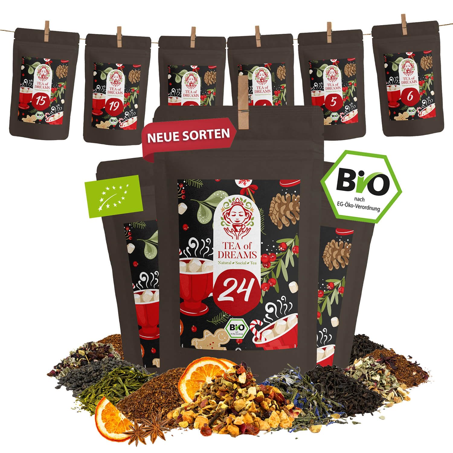 Tee Adventskalender 2026 Bio - Geschenk für Frauen und Männer - Mit Liebe gefertigt von Menschen mit Behinderung - 24 x 10g Weihnachtskalender