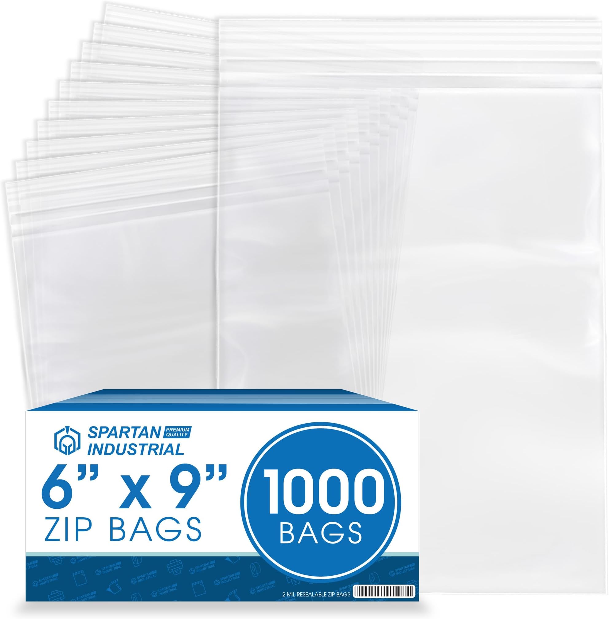 Spartan Industrial - 6” X 9” (1000 Count) 2 Mil Clear Reclosable Zip Plastic Poly Bags with Resealable Lock Seal Zipper