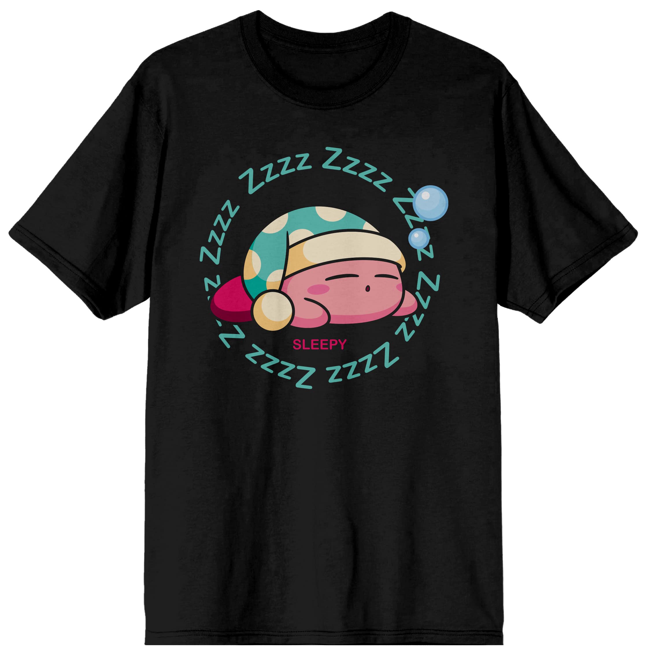 Kirby Sleepy Kirby Crew Neck Short Sleeve Men's Black T-Shirt-XL