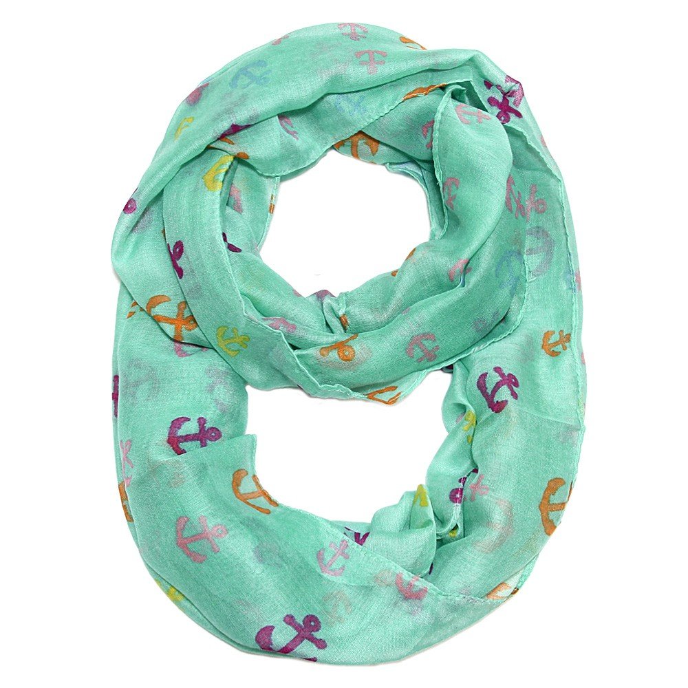 Falari Infinity Loop Scarf Mix Anchor Printed Lightweight Teal Green