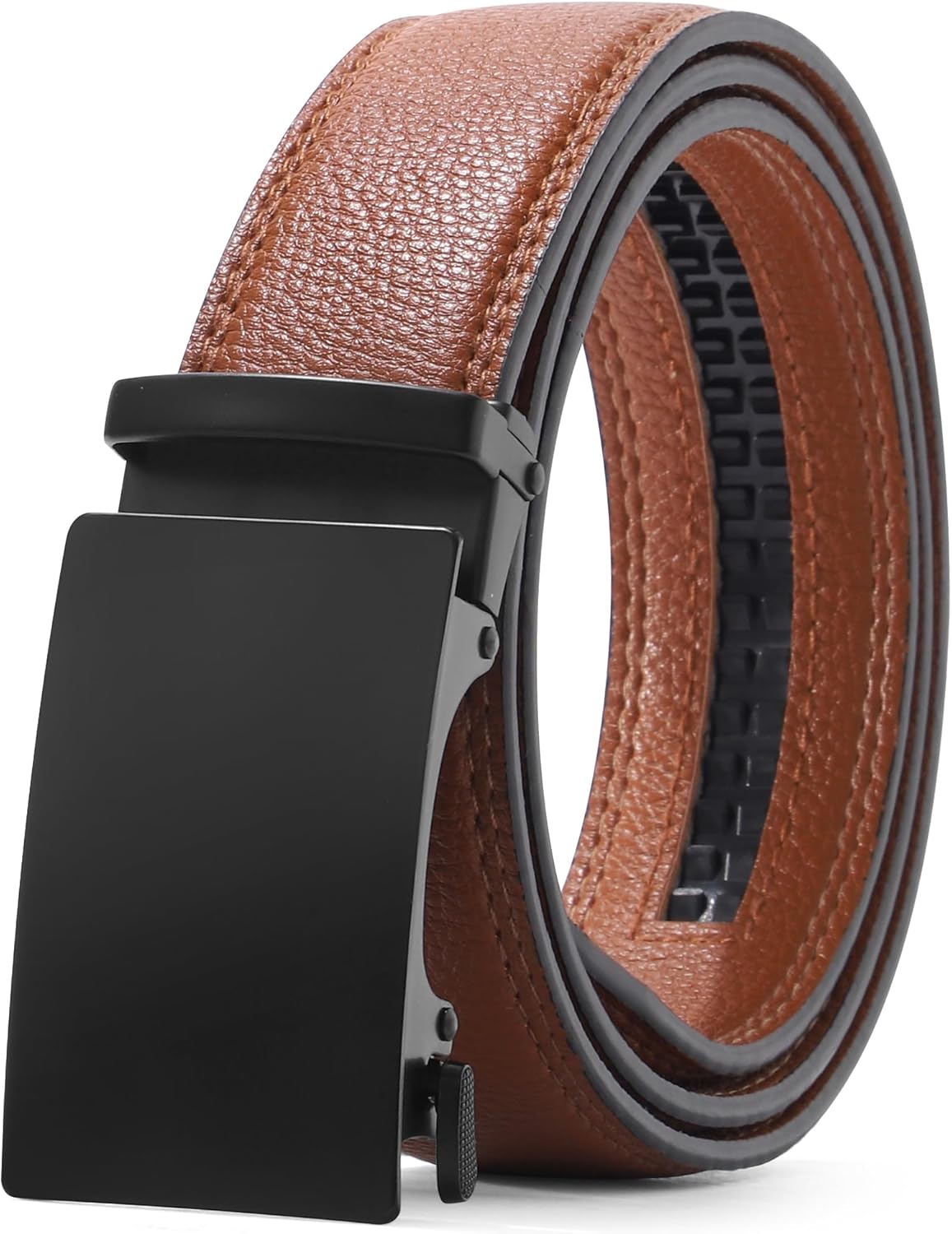 Kajeer Men Ratchet Belt Leather Adjustable Trim to Fit No Holes Slide Dress Belt for Casual Formal Gift