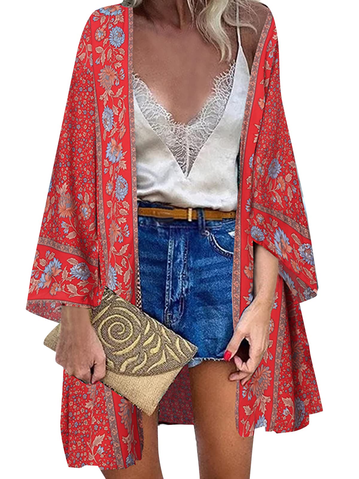 ZANZEA Mujer Gasa Cárdigan Floral Kaftan Playa Kimono Pareos Bohemia Suelto Verano Cover Up Blusa Homewear Tops