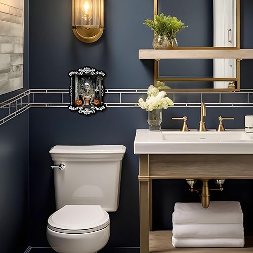 Miniatura 7 de Pinetree Art Decoración de pared de baño de Halloween, arte de pared gótico de esqueleto para decoración de inodoro