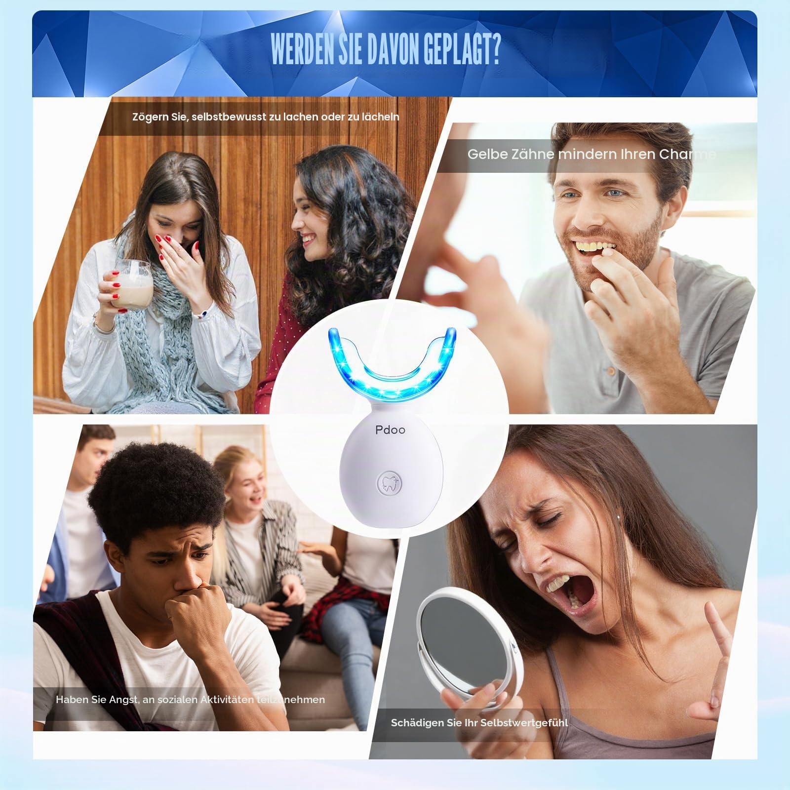 Kabelloses LED Zahnaufhellung Set mit 5 x 3ml Zähne Aufhellen-Gel – Wiederaufladbarer Zahnbleaching Set für Teeth Whitening – Faster than Whitening Strips - Zahnbleaching zu Hause