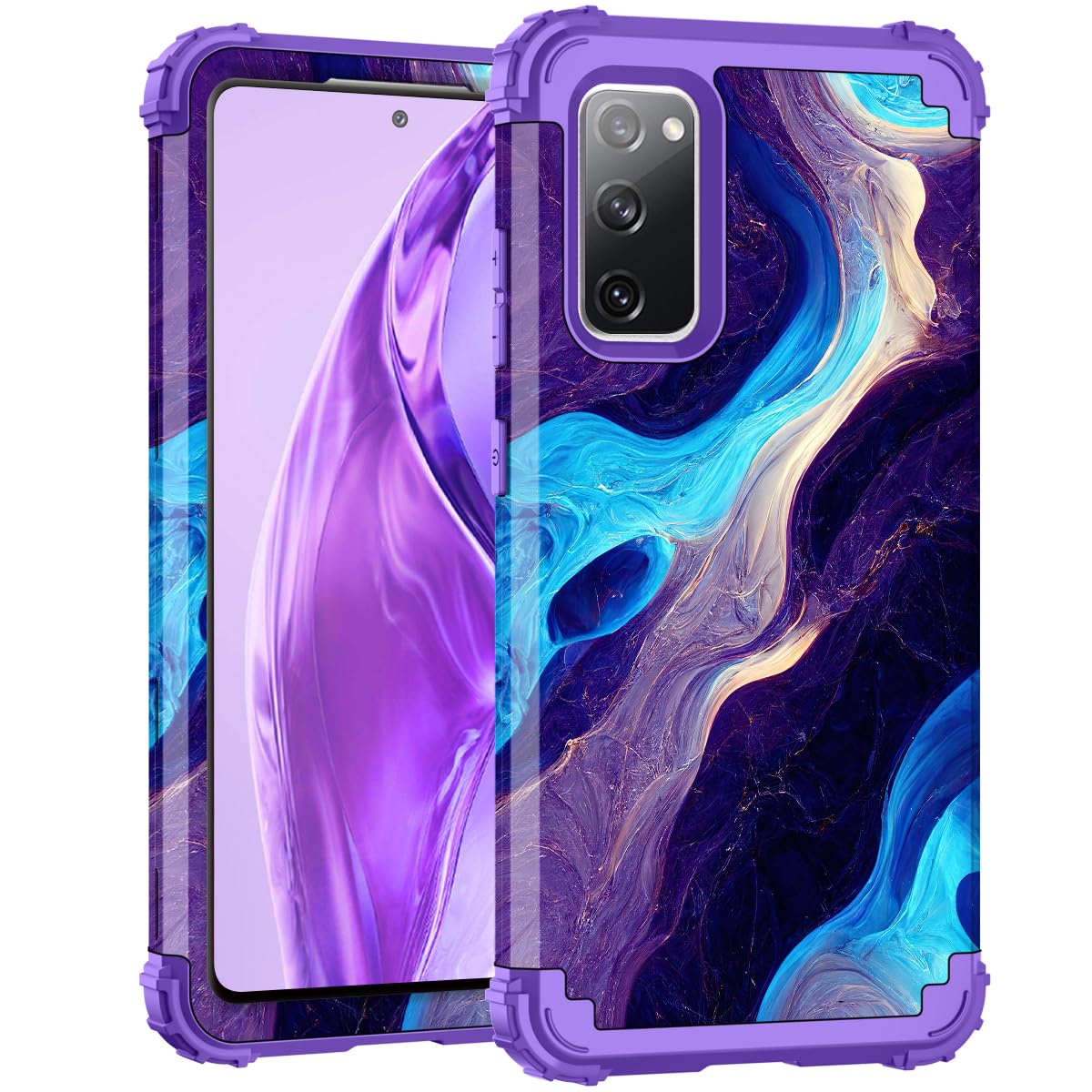 Hocase Custodia per Galaxy S20 FE 5G, resistente protezione antiurto in morbida gomma siliconica+custodia protettiva ibrida in plastica rigida per Samsung Galaxy S20 FE (6,5 pollici) 2020 - Marmo blu