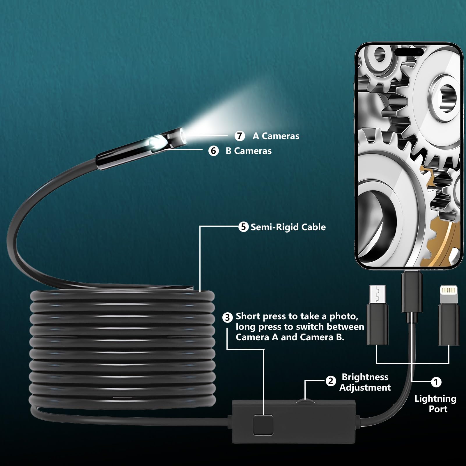Kamera endoskopowa ze światłem, kamera rurowa 1920 HD z 8 diodami LED