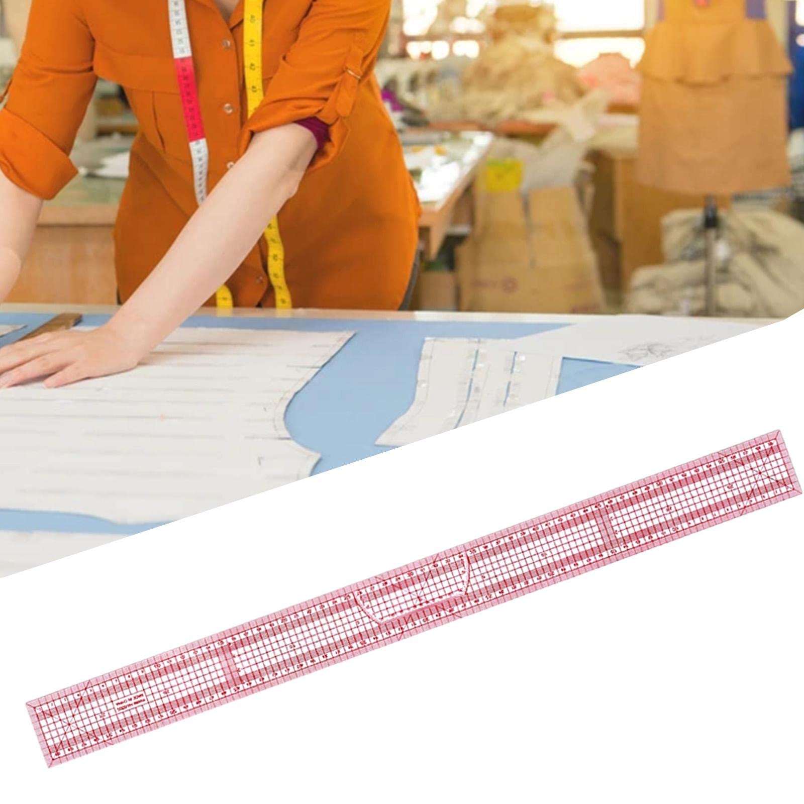 Righello da sarto da sarto, morbido, flessibile, con scala in centimetri, rosa, 60 cm
