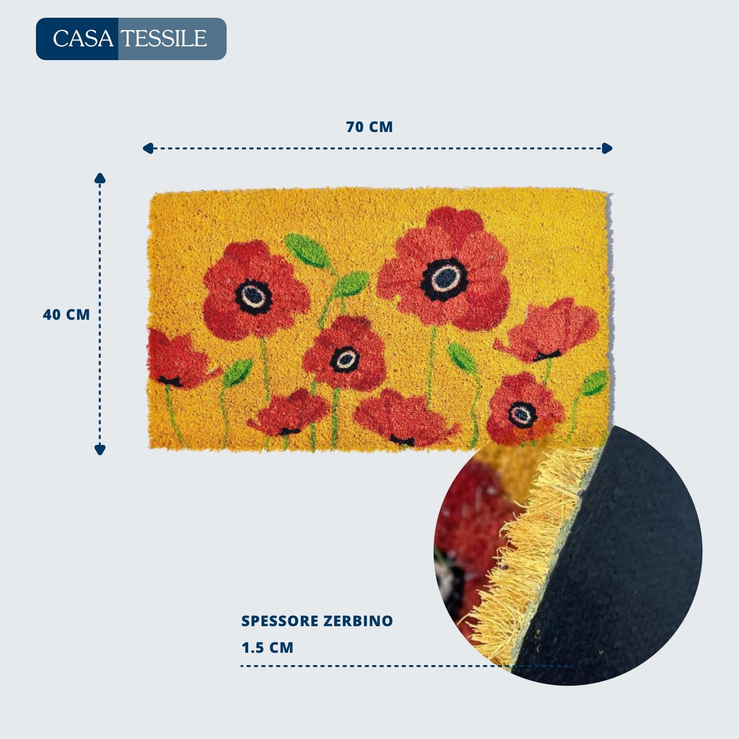 Zerbino Semicerchio CASA TESSILE In Cocco E Gomma – Antiscivolo Per Esterno, Cm 45x75