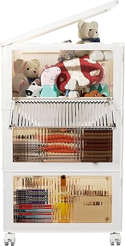 CTSNSLH Contenedores de almacenamiento de plástico de 32 cuartos de galón, 3 niveles, contenedores de almacenamiento Skactable con tapa y ruedas 2