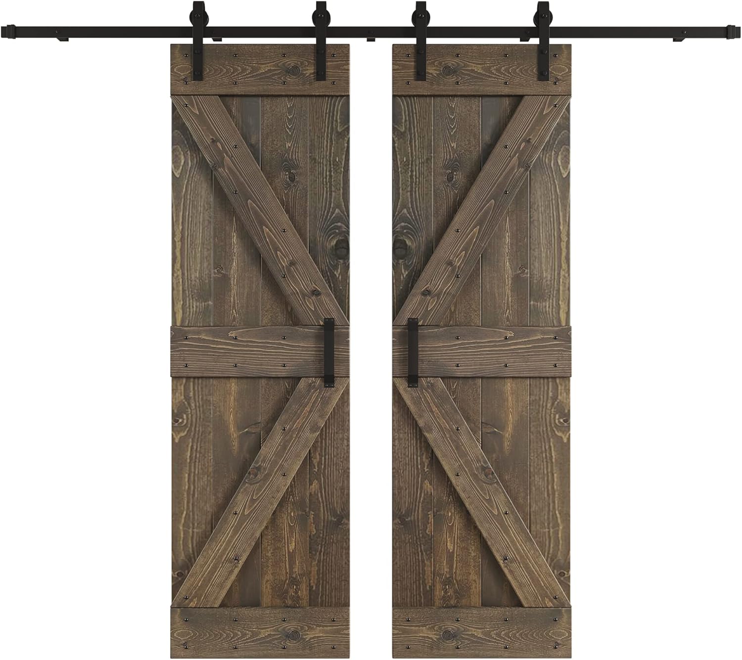 48 in/60in/72in/84in X 84 in K Series DIY Knotty Wood Double Sliding Barn Door with Hardware Kit (48 in x 84 in, Smoky Gray)