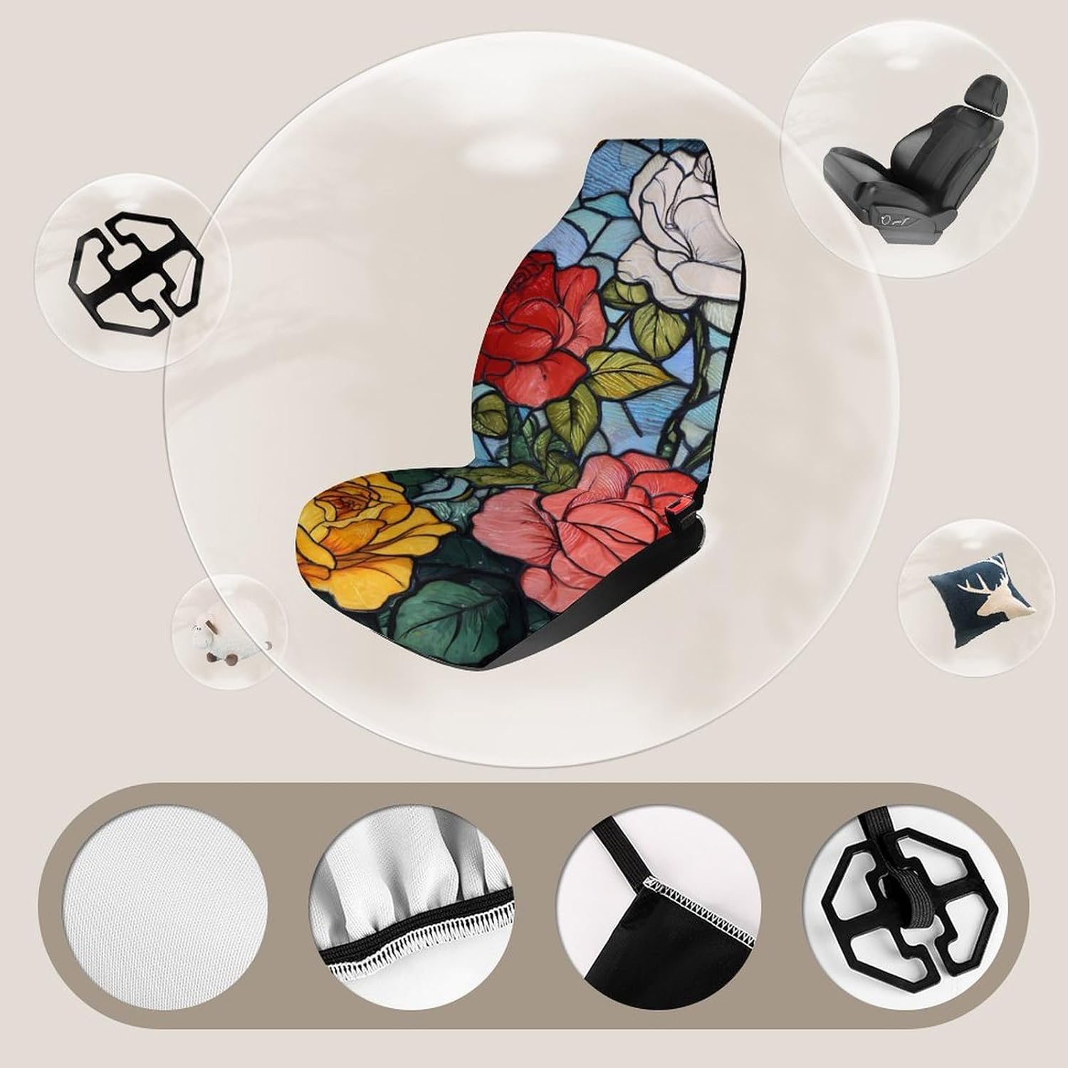 Stained Glass Roses Flowers Car Seat Protector Front Seats Universal Fit Automotive Accessories