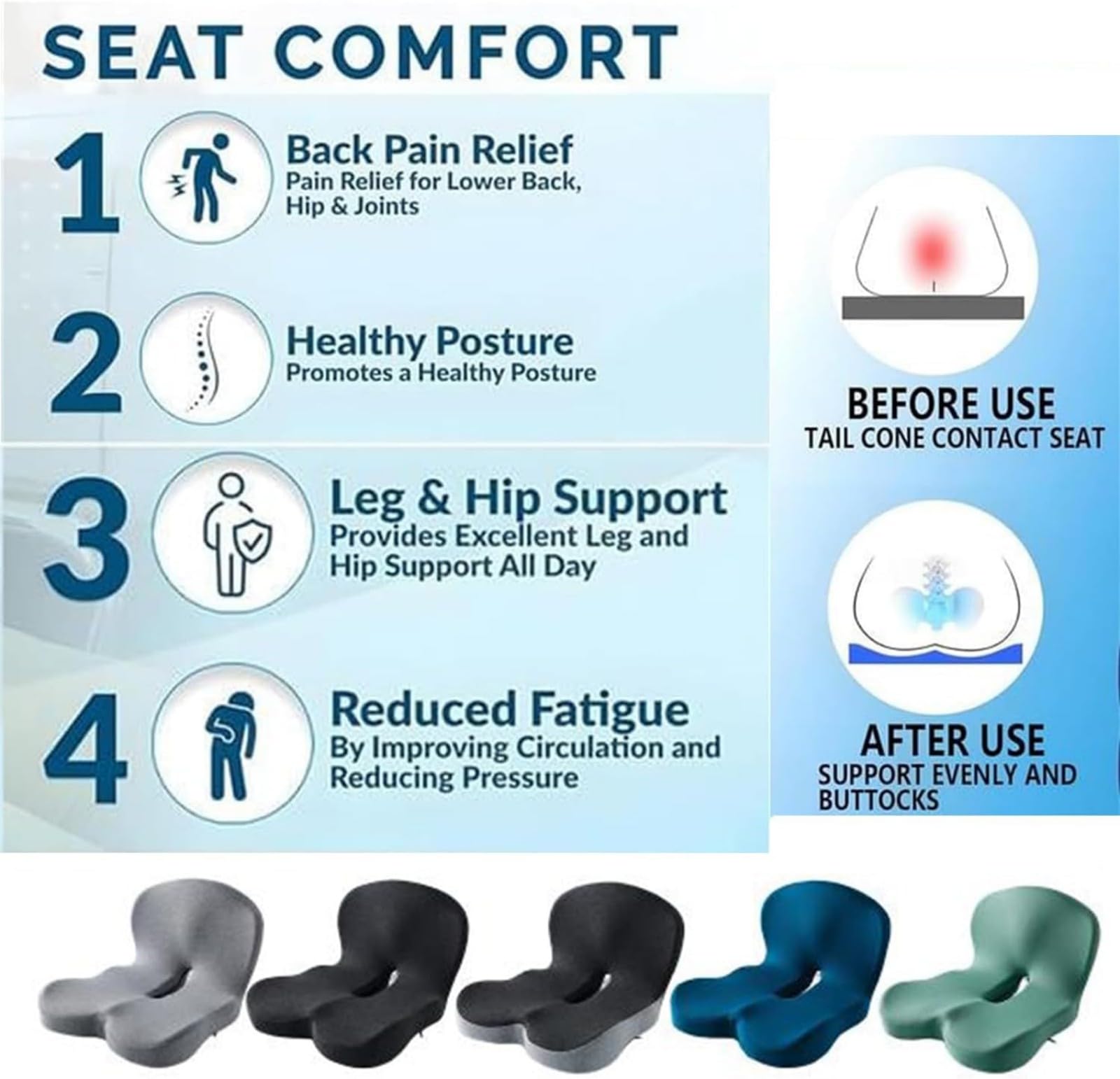 Reenly Back and Seat Cushion, Reenly Car Seat Cushion, Ergonomic Memory Foam Comfortable Non-Slip Lumbar Support, Suitable for Car and Office (Black Gray)