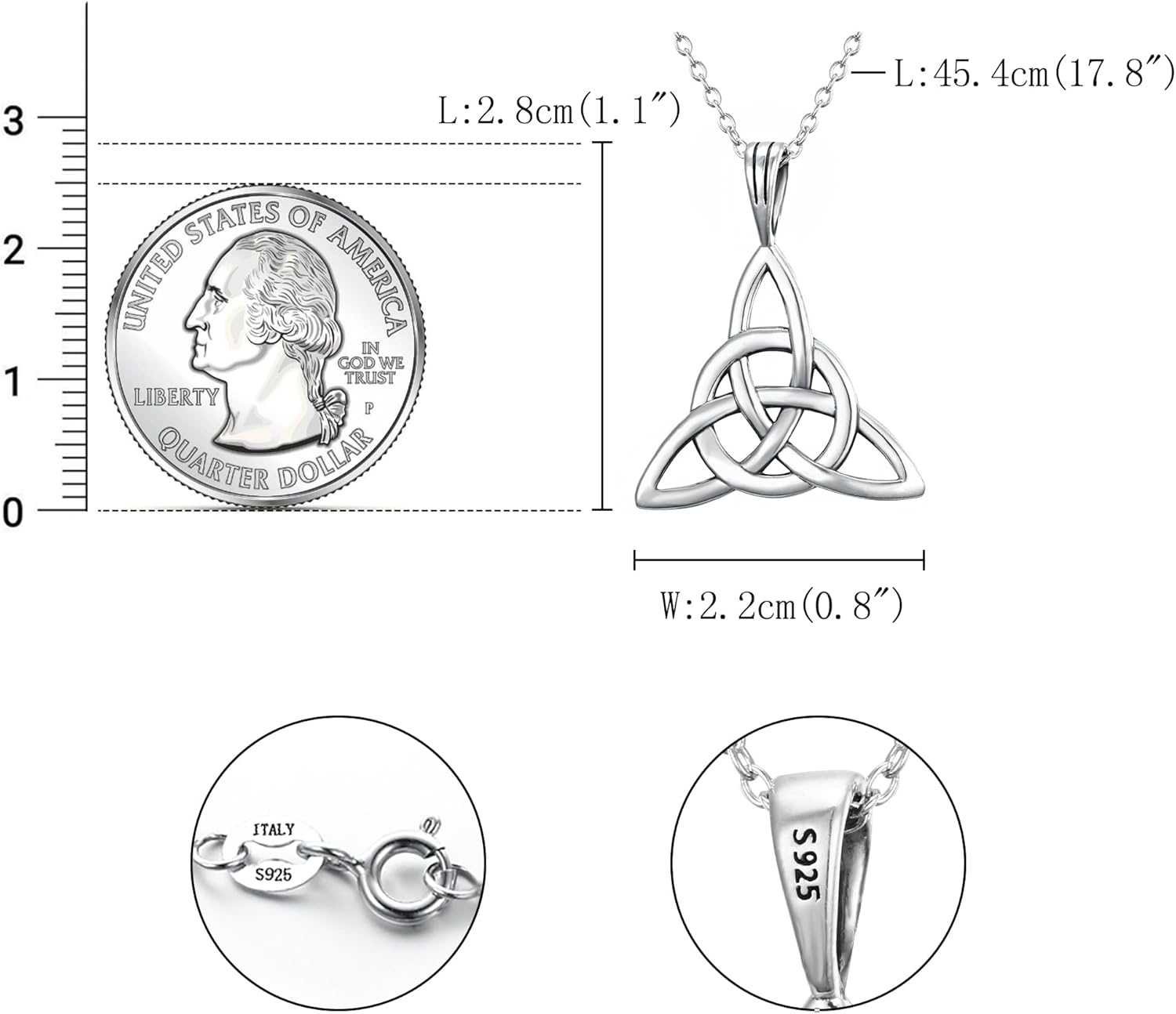 FANZE Women's 925 Sterling Silver Irish Celtic Knot Triquetra Trinity Knot Timeless Geometric Pendant Necklace Hypoallergenic Jewelry Gift for Friend, Mother,Christmas, Mothers Day, Valentines, Birthday Gift - Image 6