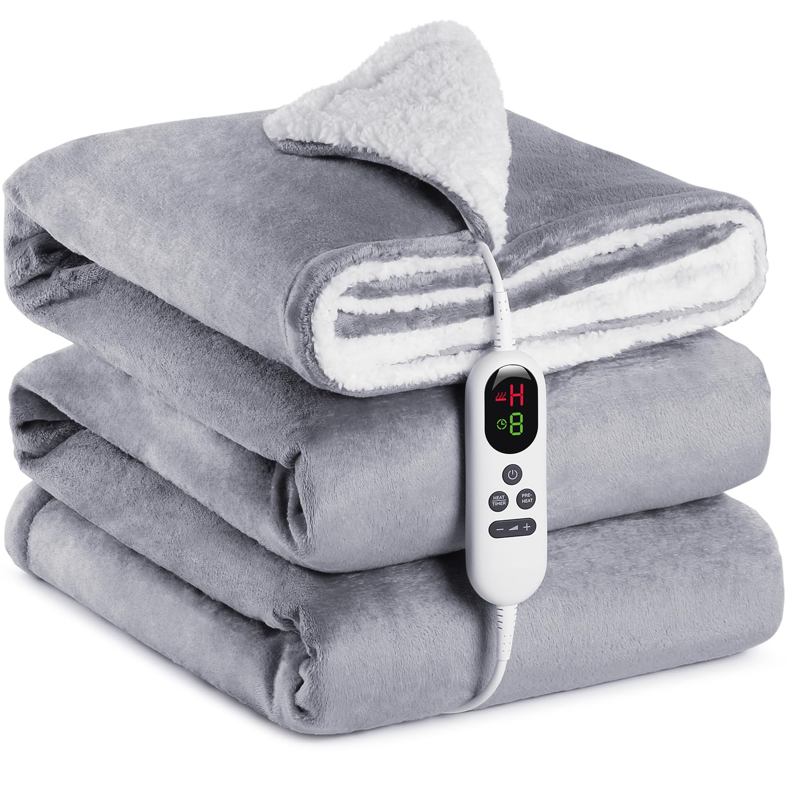 Coperta elettrica con spegnimento automatico, 130 x 160 cm, 10 impostazioni di calore, fino a 9 ore, timer di spegnimento automatico, coperta da letto, certificata ETL per casa e ufficio
