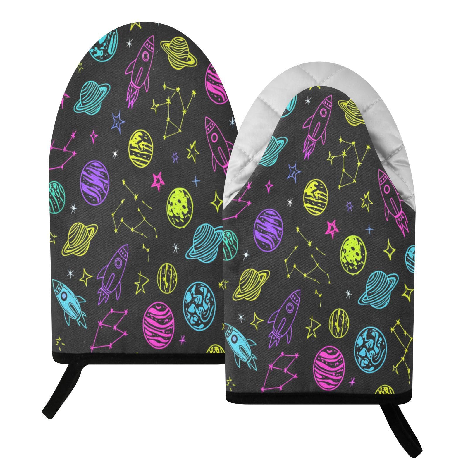 BURSTDDY Cartoon Planet (3) Oven Mitt,Heat Resistant Kitchen Mitts for Cooking