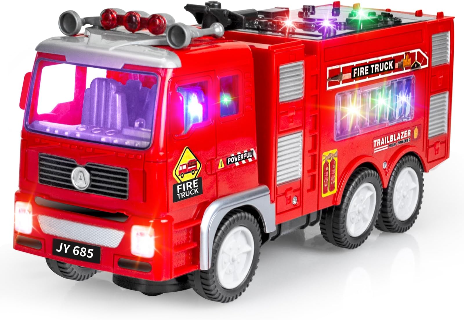 – Toddler Fire Engine Truck Toys, Large Fire Truck Toy for 3 4 5 6 Year Olds, Bump and Go Firetruck with Flashing 4D Lights & Real Siren Sounds, Rescue Car Toys Gifts for Kids 3-8 Boys Girls
