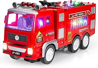 Toddler Fire Engine Truck Toys, Large Fire Truck Toy for 3 4 5 6 Year Olds, Bump and Go Firetruck with Flashing 4D Lights & Real Siren Sounds, Rescue Car Toys Gifts for Kids 3-8 Boys Girls