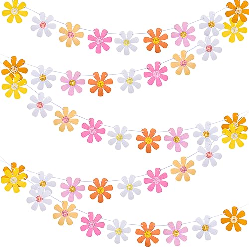 Juego de 5 banderines de margaritas con diseño de margaritas bohemias, guirnaldas de papel hippie para fiesta, pancartas de flores coloridas para