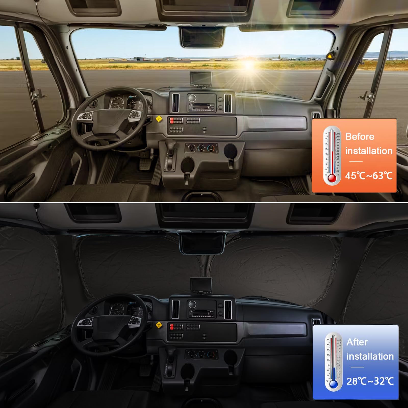 Pare Soleil pour Pare-Brise Avant de Voiture Compatible avec Freightliner Camion, Pare-Soleil intérieur Pliable, Isolation Thermique et Protection UV, Compatible avec Volvo Gros Camion
