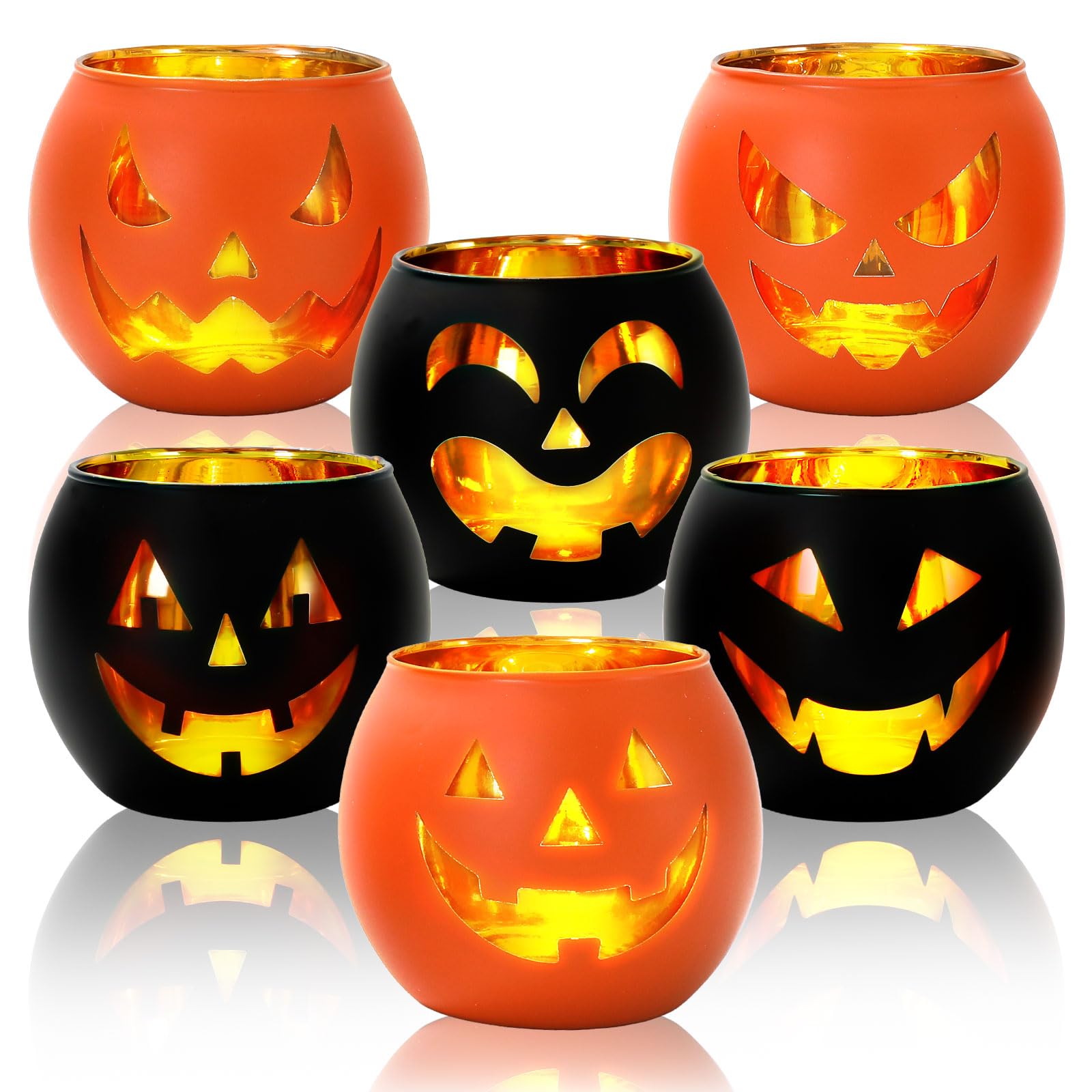 Bougeoirs Halloween citrouille en metal bicolore lot de 6 finitions soignees